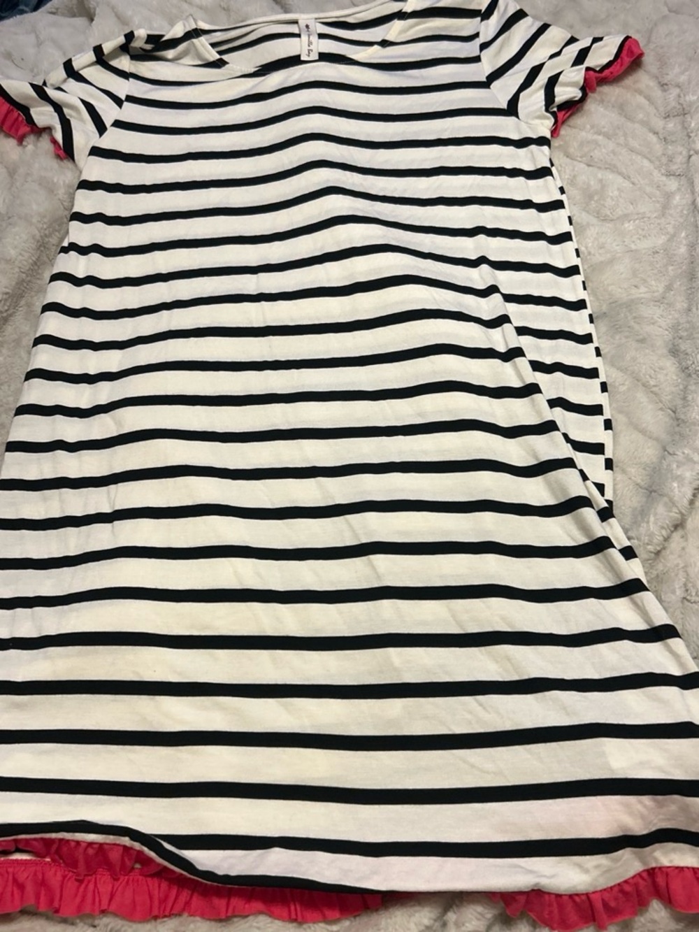 Vanilla Bay Black and White Striped Midi Dress with Pink Trim